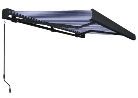 Copertină manuală tip casetă, albastru și alb, 450 x 300 cm - 3/5