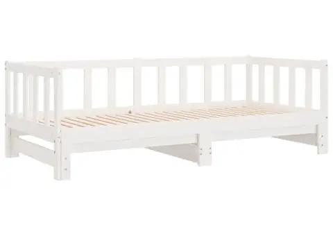 Pat de zi extensibil, alb, 2x(90x200) cm, lemn masiv de pin - 3/5