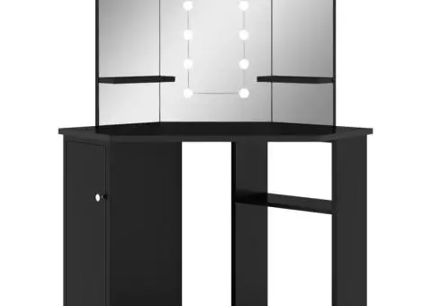 Masă de toaletă de colț, cu LED, negru, 111x54x141,5 cm - 2/5