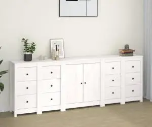 Servantă, alb, 230x35x80 cm, lemn masiv de pin
