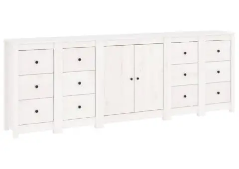 Servantă, alb, 230x35x80 cm, lemn masiv de pin - 2/5