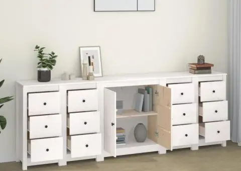 Servantă, alb, 230x35x80 cm, lemn masiv de pin - 3/5