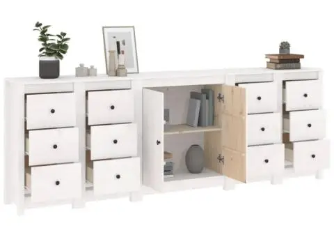 Servantă, alb, 230x35x80 cm, lemn masiv de pin - 4/5