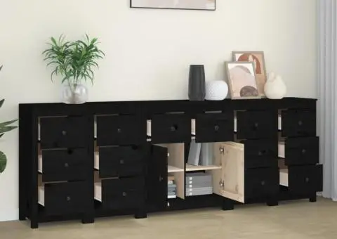 Servantă, negru, 230x35x80 cm, lemn masiv de pin - 1/5