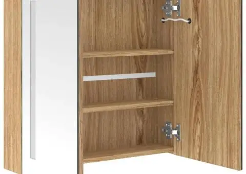 Dulap de baie cu oglindă și LED, stejar, 62x14x60 cm - 5/5