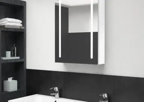 Dulap de baie cu oglindă și LED, alb strălucitor, 50x13x70 cm - 1/5