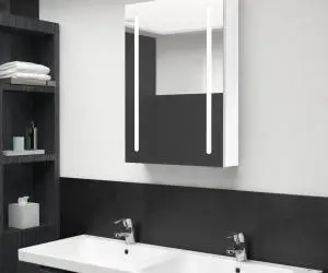 Dulap de baie cu oglindă și LED, alb strălucitor, 50x13x70 cm