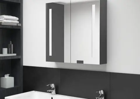 Dulap de baie cu oglindă și LED, gri, 62x14x60 cm - 1/5