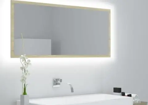 Oglindă de baie cu LED, stejar sonoma, 100x8,5x37 cm, acril - 1/5