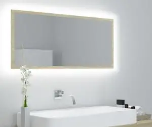 Oglindă de baie cu LED, stejar sonoma, 100x8,5x37 cm, acril