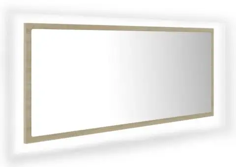 Oglindă de baie cu LED, stejar sonoma, 100x8,5x37 cm, acril - 2/5
