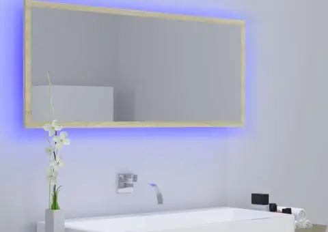 Oglindă de baie cu LED, stejar sonoma, 100x8,5x37 cm, acril - 3/5