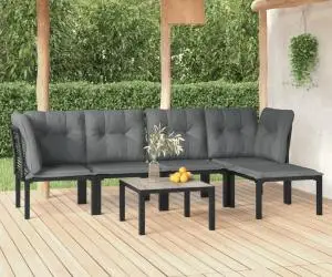 Set mobilier de grădină, 6 piese, negru și gri, poliratan