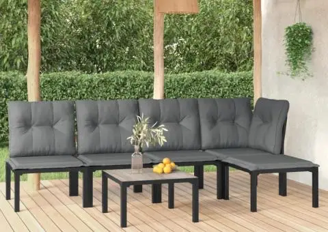 Set mobilier de grădină, 6 piese, negru și gri, poliratan - 1/5