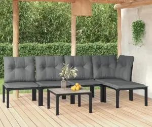 Set mobilier de grădină, 6 piese, negru și gri, poliratan