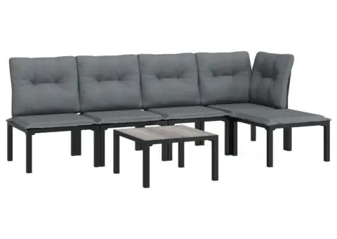 Set mobilier de grădină, 6 piese, negru și gri, poliratan - 3/5