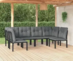 Set mobilier de grădină, 6 piese, negru și gri, poliratan