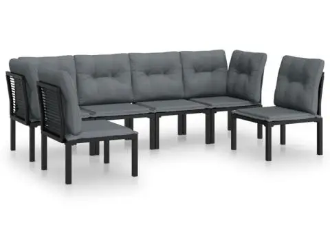 Set mobilier de grădină, 6 piese, negru și gri, poliratan - 2/5