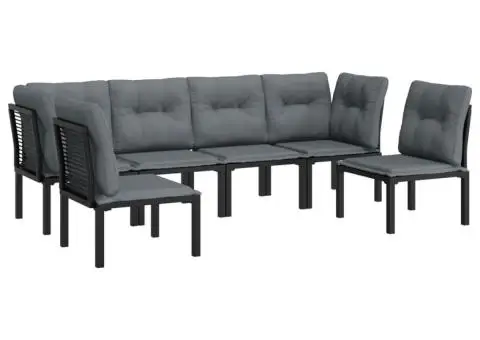 Set mobilier de grădină, 6 piese, negru și gri, poliratan - 3/5