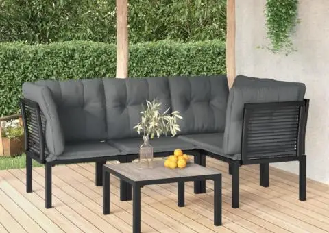 Set mobilier de grădină, 5 piese, negru/gri, poliratan - 1/5