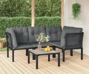 Set mobilier de grădină, 5 piese, negru/gri, poliratan
