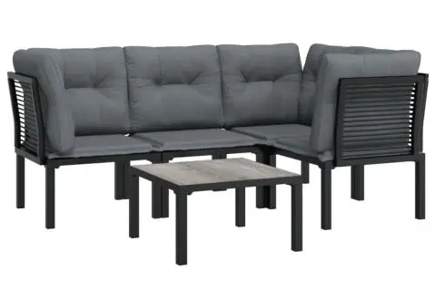 Set mobilier de grădină, 5 piese, negru/gri, poliratan - 3/5