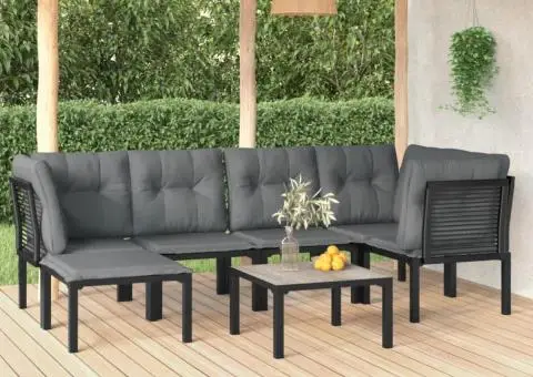 Set mobilier de grădină, 7 piese, negru și gri, poliratan - 1/5