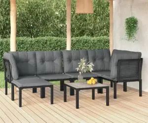 Set mobilier de grădină, 7 piese, negru și gri, poliratan