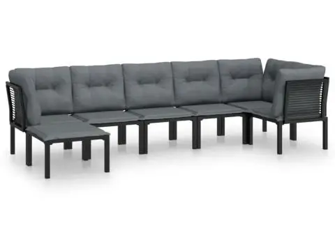 Set mobilier de grădină, 7 piese, negru și gri, poliratan - 2/5