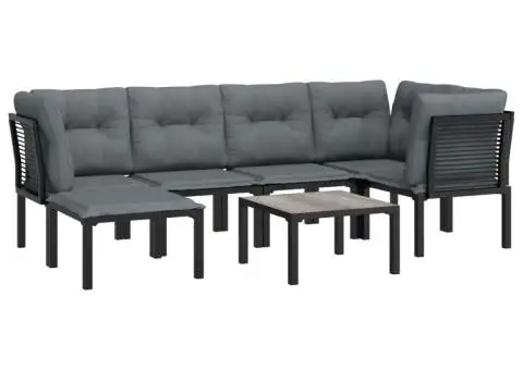 Set mobilier de grădină, 7 piese, negru și gri, poliratan - 3/5