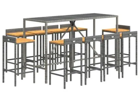 Set bar pentru grădină, 11 piese, gri, poliratan/lemn acacia - 3/5