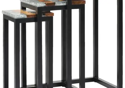 Mese suprapuse, 3 buc., lemn masiv de tec și polirășină - 2/5