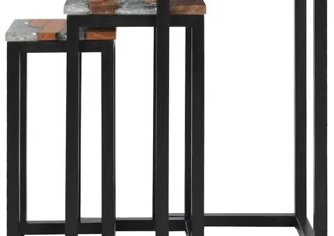 Mese suprapuse, 3 buc., lemn masiv de tec și polirășină - 3/5