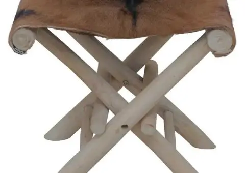 Taburet pliant, piele naturală și lemn masiv de tec - 2/5