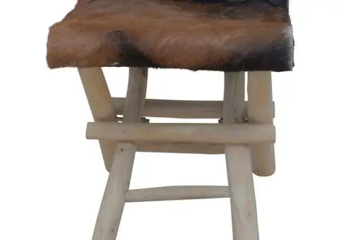 Taburet pliant, piele naturală și lemn masiv de tec - 3/5
