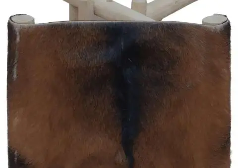 Taburet pliant, piele naturală și lemn masiv de tec - 4/5