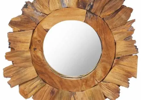 Oglindă de perete, 40 cm, tec, rotund - 1/5