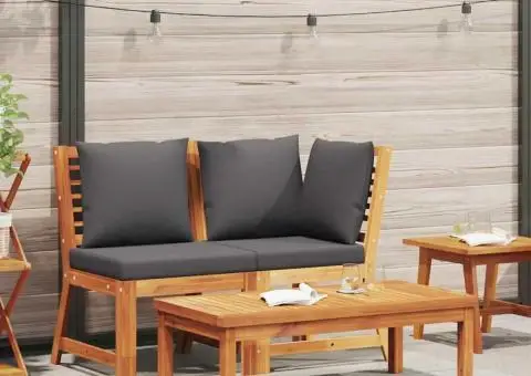 Set mobilier de grădină, 3 piese, perne gri închis, lemn acacia - 1/5