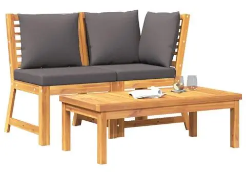 Set mobilier de grădină, 3 piese, perne gri închis, lemn acacia - 4/5