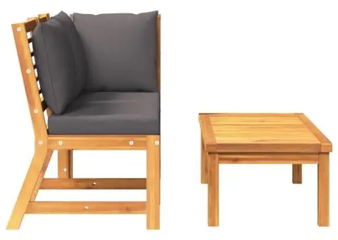 Set mobilier de grădină, 3 piese, perne gri închis, lemn acacia - 5/5