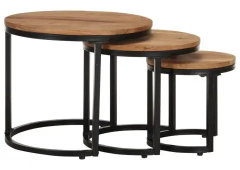 Mese laterale, 3 buc., lemn masiv de acacia - 3/5