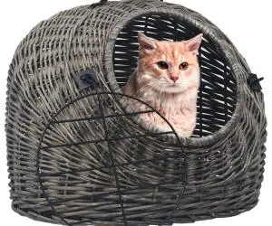 vidaXL Coș transport pentru pisici, gri, 60x45x45 cm, răchită naturală