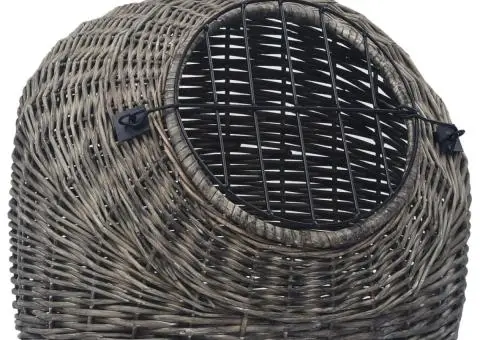 Coș transport pentru pisici, gri, 60x45x45 cm, răchită naturală - 3/5