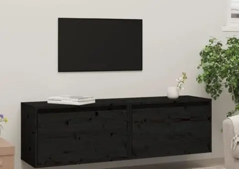 Dulapuri de perete, 2 buc., negru, 60x30x35 cm, lemn masiv pin - 3/5