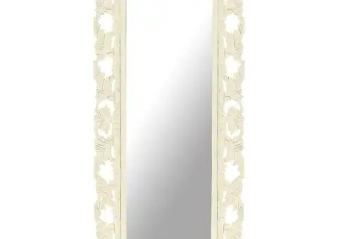 Oglindă sculptată manual, alb, 110 x 50 cm, lemn masiv de mango - 1/5