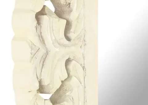 Oglindă sculptată manual, alb, 50x50 cm, lemn masiv mango - 5/5