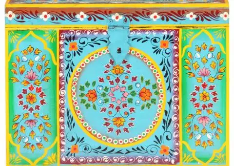 Cutie depozitare vopsită manual, 50x40x40 cm, lemn masiv mango - 3/5