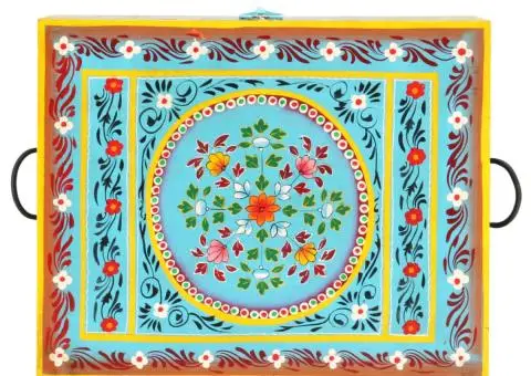 Cutie depozitare vopsită manual, 50x40x40 cm, lemn masiv mango - 4/5