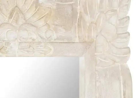 Oglindă 110x50 cm, alb, lemn masiv de mango - 4/5