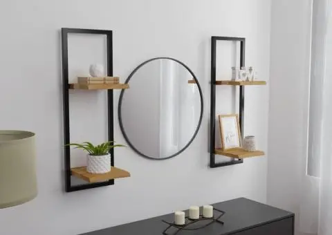 Rafturi de perete 2 buc. 25x25x75 cm lemn masiv acacia/oțel - 1/5